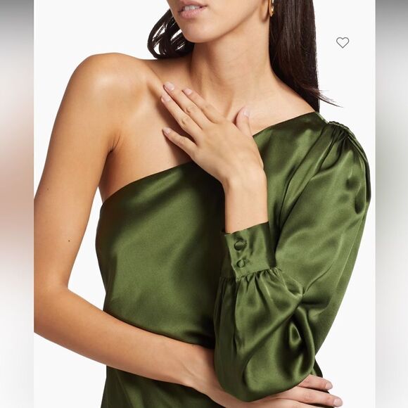 NWT Cami NYC Juanita Silk One-Shoulder Minidress Rosemary Green Medium - Picture 3 of 16